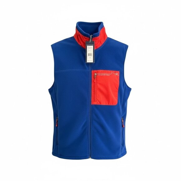 Vineyard Vines Men's Small Harbor Fleece Vest Aviator Blue / Red - Picture 1 of 13